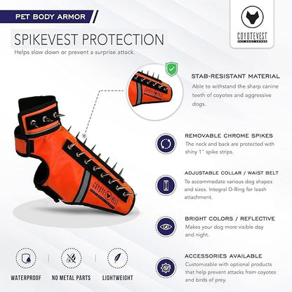 CoyoteVest SpikeVest Dog Harness Vest for Small Dogs, Reflective Dog Vest with Spikes to Shield Your pet from Coyotes, Raptor and Animal Attacks, Anti Hawk Vest, Made in USA (L-Red)