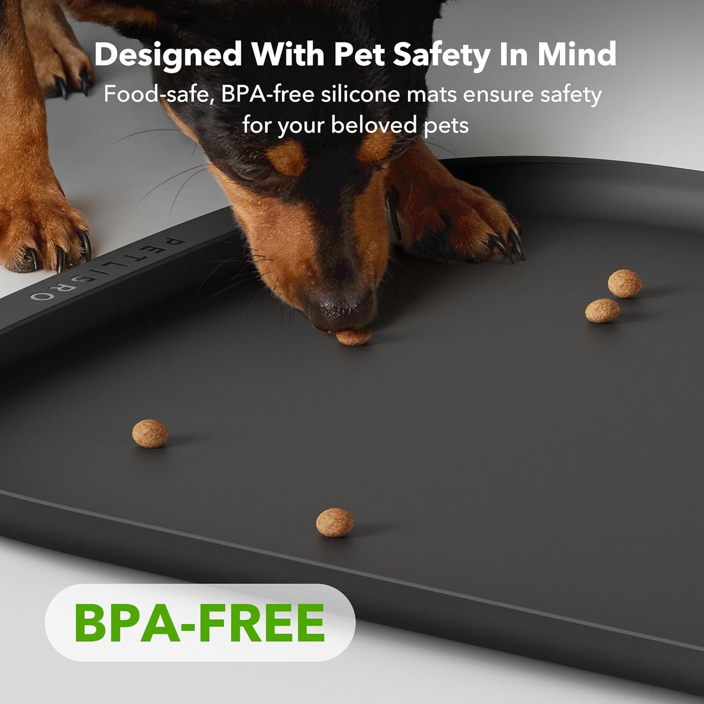 PETLIBRO Dog Food Mat, Silicone Non-Slip Waterproof Cat Food Mat for Feeder & Fountain & Bowl, Dog Bowl Mats with Raised Edge Spill Protection Floor, Extra Large Cove Feeding Mat for Pet 22''x16.5''