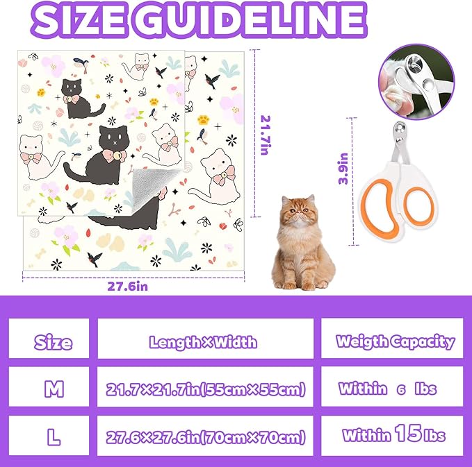 21.7" Cat Grooming Wrap, Cat Wrap for Cutting Nails, Medicine, Teeth Brushing & Ear Cleaning, Cat Nail Trimming Restraint, Self-Adhering Cat Swaddle Wrap, Anti-Scratch Anti-Escape M(Within 6lbs)