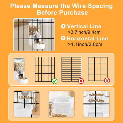 Auto Gravity Food Dispenser for Cage Hanging, 41OZ Capacity Hanging Automatic Pet Cage Feeder, Food Bowl for Cats Dogs Rabbit Ferret Chinchilla Bird Hedgehog Guinea Pig (White)