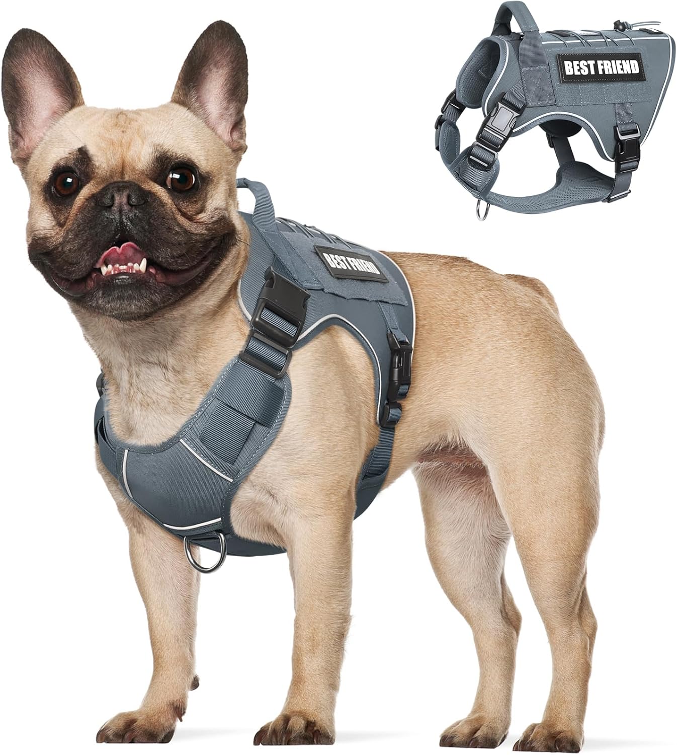 Tactical Dog Harness Medium Sized Dog,No Pull Military Dog Vest with Handle,Reflective Heavy Duty Pet Harness for Walking Hiking Training Gray M