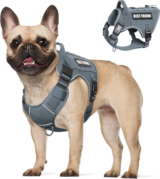 Tactical Dog Harness Medium Sized Dog,No Pull Military Dog Vest with Handle,Reflective Heavy Duty Pet Harness for Walking Hiking Training Gray M