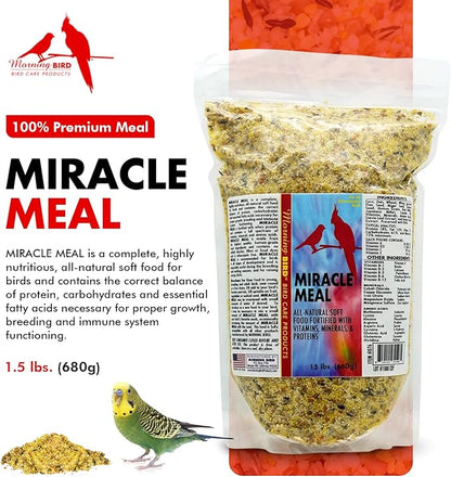 Morning Bird Miracle Meal 1.5 lbs – Soft Food for Birds with Vitamins & Supplements – Packed with Protein, Minerals & Amino Energy – Promotes Strong Feathers, Breeding & Overall Wellness