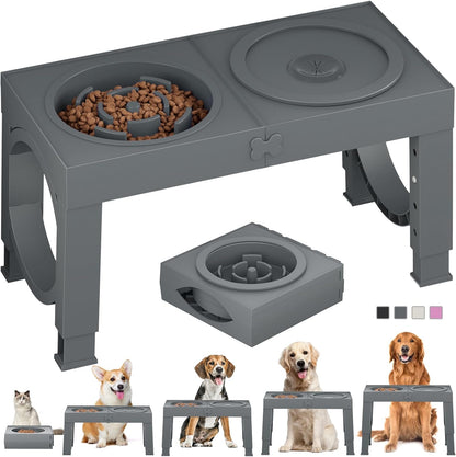 XIAZ Slow Feeder Dog Bowl Elevated Food and Water Bowl Stand for Large Medium Sized Dog, 4 Heights Adjustable, Non-Slip, Durable, Prevents Bloating & Improves Digestion for Dogs