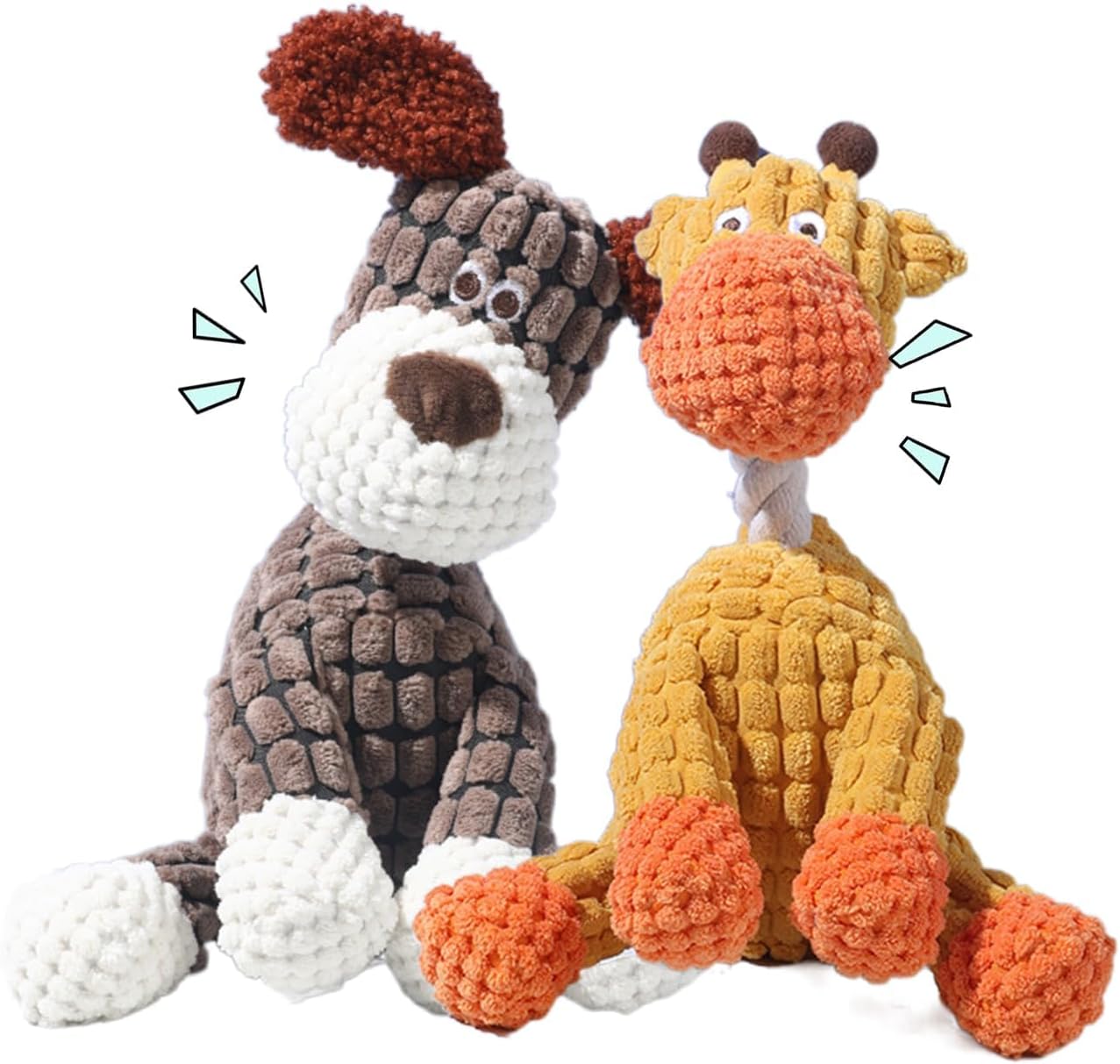 2025 New Dog Toys, Indestructible Plush Dog Toy, Dogs Toys for Aggressive Chewers, Dogs Squeaky Chew Toy for Indoor Pups Teething (Orange+Brown)