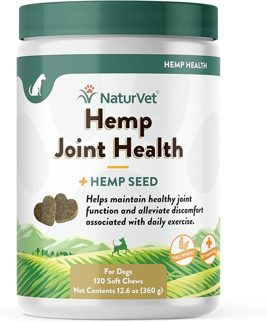 NaturVet – Hemp Joint Health For Dogs - Plus Hemp Seed | Supports Overall Joint Health | Enhanced with Glucosamine, MSM, Chondroitin & Antioxidants | 120 Soft Chews