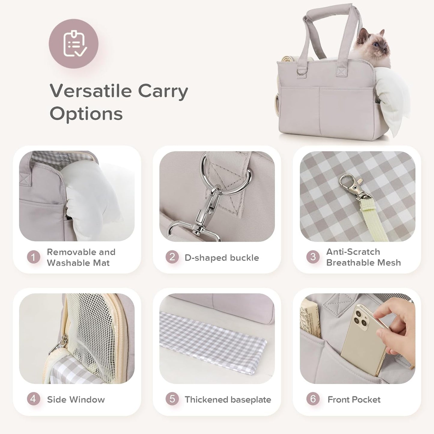 Dog Carriers for Small Dogs, Soft Sided Folding Dog Purse for Dogs Medium Cats Puppies up to 13 Lbs, Washable Breathable Puppy Carrier for Outdoor Travel (Small Gray)