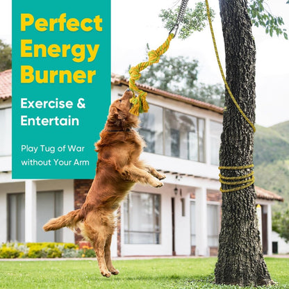 Petbobi Bungee Dog Toy, Outdoor Dog Tug Toy for Pitbull Interactive Exercise, Spring Pole Tug-of-War Toy with Durable Rope, Hanging Toy for Large Dogs to Reduce Boredom, Yellow