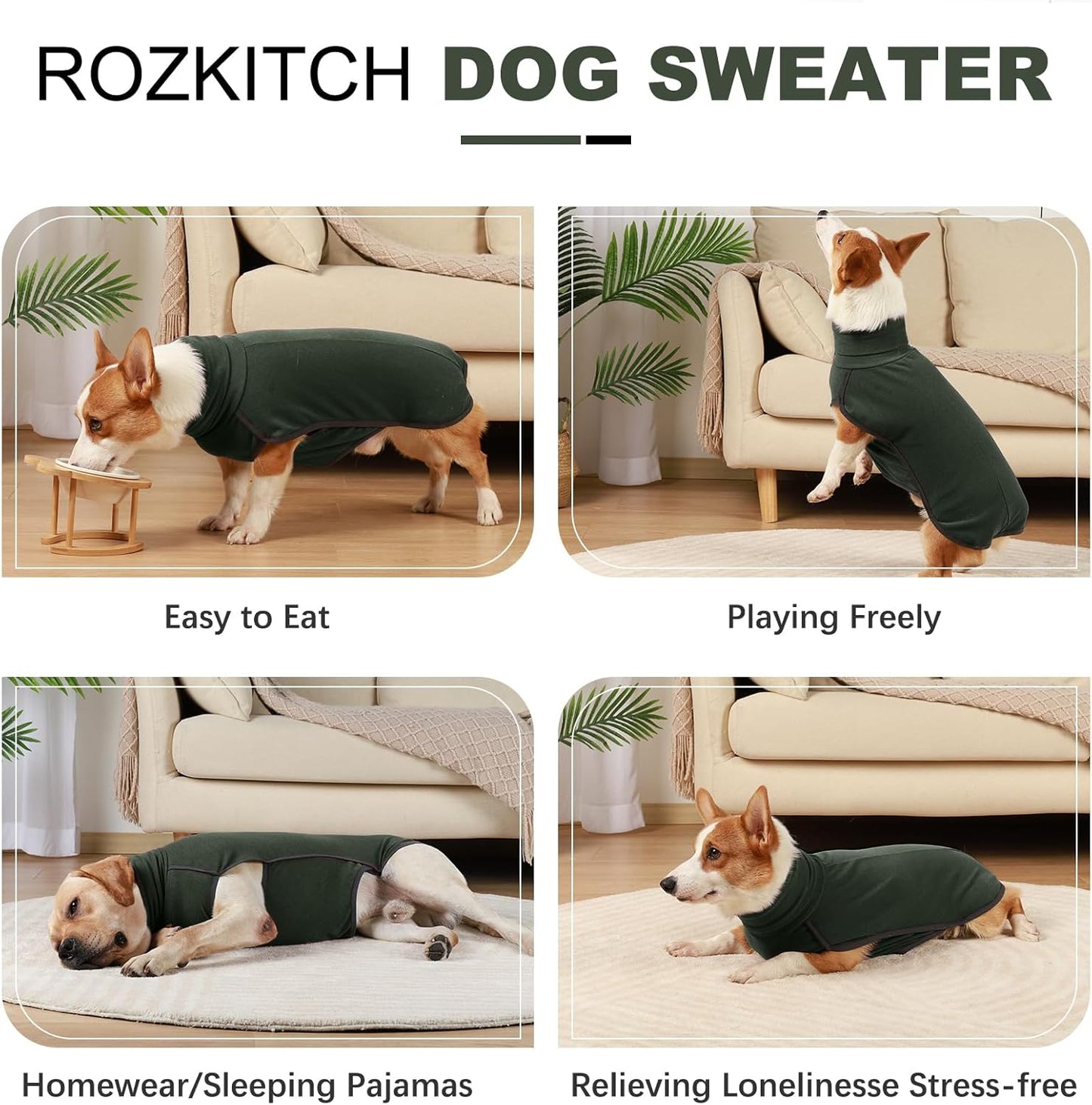ROZKITCH Large Dog Shirts, Pet Windproof Warm Cold Weather Jacket Vest Cozy Jumpsuit Apparel Outfit Clothes for Walking Hiking Travel Sleep Green L