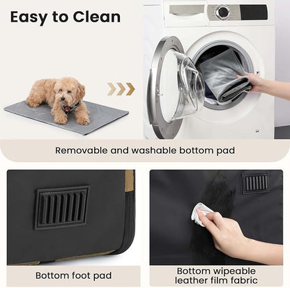 Dog Car Carrier Light Weight, Dog Carrier for Cars Easy to Assemble, Dog Cars Crate Portable and Breathable, Foldable Pet Carrier for Both Indoor and Outdoor Use, Dogs Travel Crate with Curtain Brown