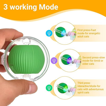 Interactive Cat Toys for Indoor Cats, Motion Activate Ca t Toy, Smart Kitten Rolling Ball Moving Ball Toys, Rechargeable Cat Ballfor Enrichment Exercise (Green)