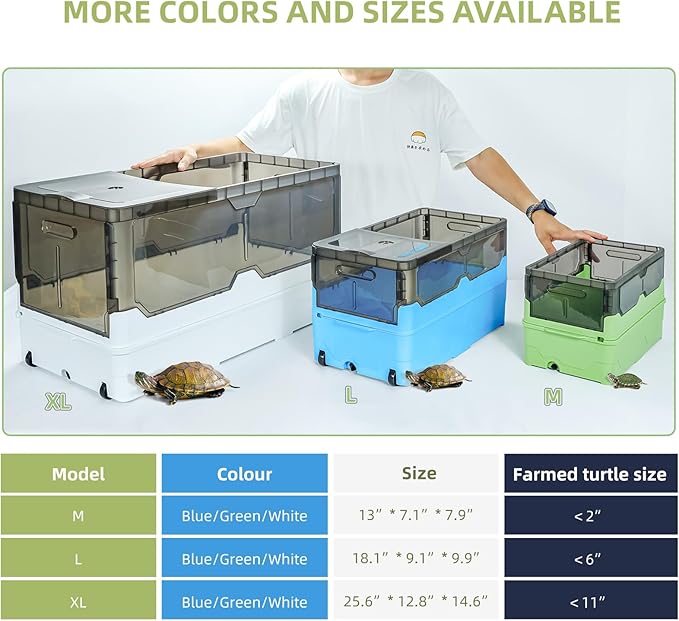 Turtle Tank kit with Filter+Water Pump+Heat lamp, Wheels, Easy to Move, Imitate The Natural Flows, Suitable for Small Turtle Horned Frog Hermit (L, Blue)