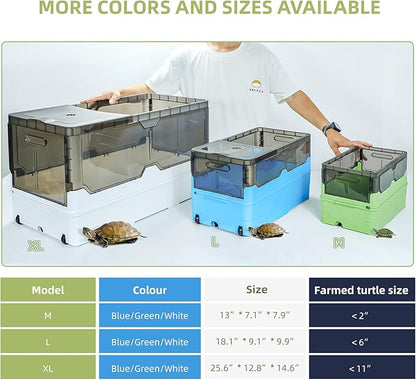 Turtle Tank kit with Filter+Water Pump+Heat lamp, Wheels, Easy to Move, Imitate The Natural Flows, Suitable for Small Turtle Horned Frog Hermit (L, Blue)