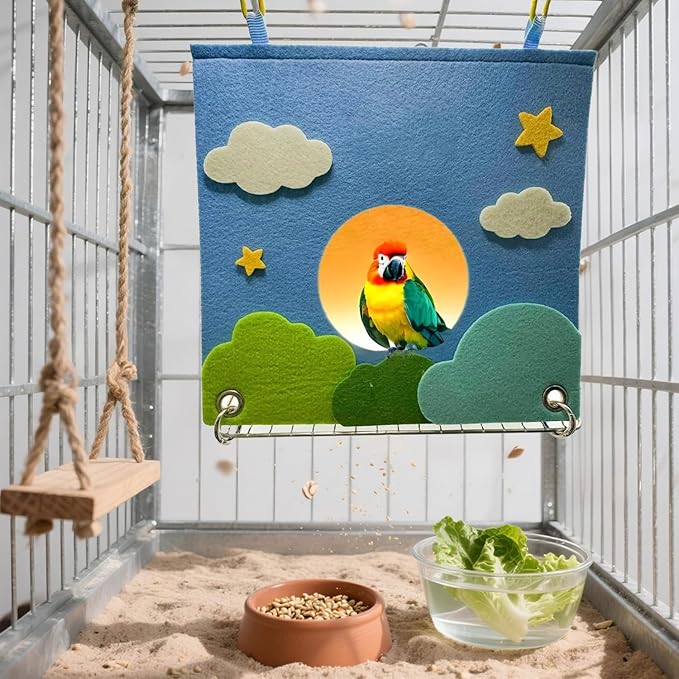 Felt Bird Bed for Cage with 304 Stainless Steel Grid - Large Size (9.4"x6.3"x8.3") - Hanging Hammock Swing Bird Tents for Parakeets, Budgies, Conures -Verdant