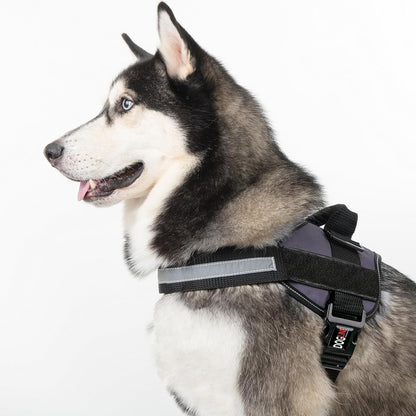 Dogline Dog Harness, Reflective No-Pull Adjustable Vest with Handle for Walking, Training, Service Breathable No - Choke Harness for Small, Medium or Large Dogs Room for Patches Grey S 18"-24"