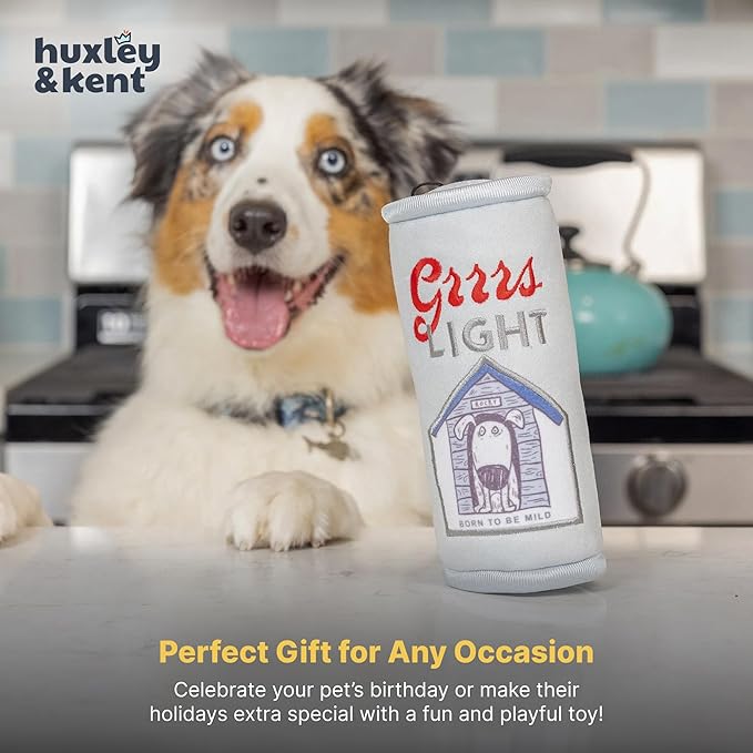 Huxley & Kent Funny Dog Toy w/Squeaker – Power Plush Squeaky Dog Toys for Small, Medium & Large Dogs – Soft Stuffed Animal for Indoor Play & Fetch - Grrrs Light, Small