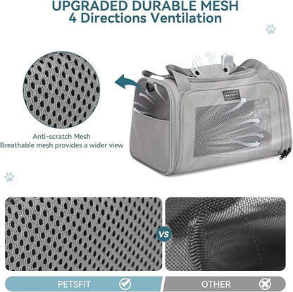 PETSFIT Dog Carrier Cat Carriers for Puppies, Medium Cats up to 25Lbs, Travel Soft Sided Pet Carrier (Large, Grey)