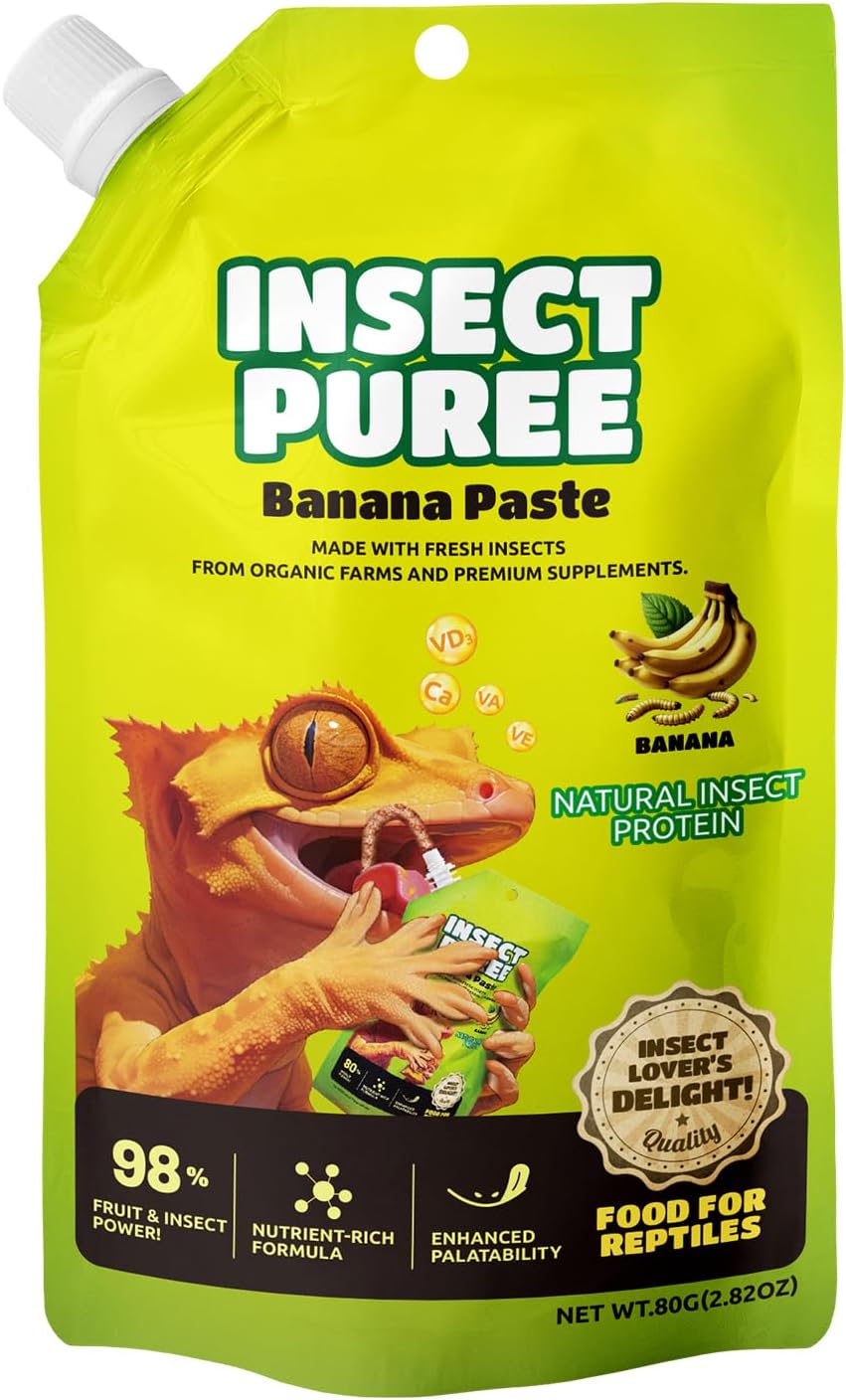 Crested Gecko Food Insect Puree, Fruit Mix Banana, Reptile Food Made with Fresh Insects 2.82oz