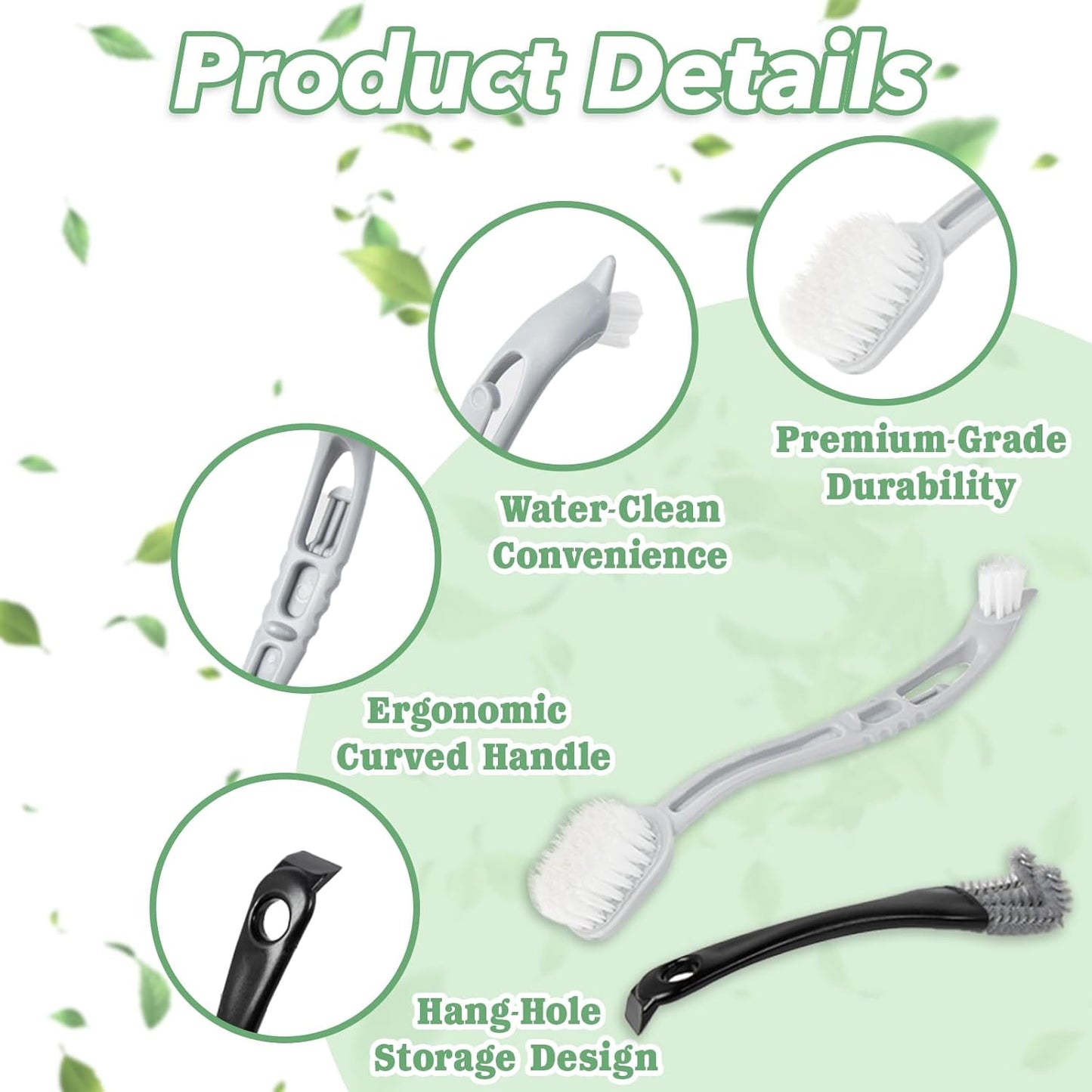 2 Pcs Bird Cage Cleaner Brush & Scoop with Long Handle and Curved Brush Head, 2-in-1 Bird Cage Cleaner with Front and Back Brushes for Kennel, and Parrot Perch Cleaning