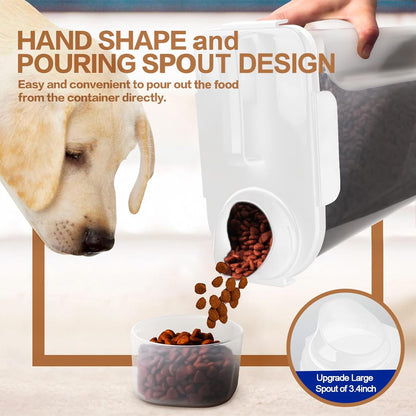Dog Food Storage Container, 5-7 Lbs Airtight Pet Food Container, Cat food Container Dispenser with Portable Handle, Pouring Spout and Measuring Cup for Dogs Cats 2Pack White/6Qt