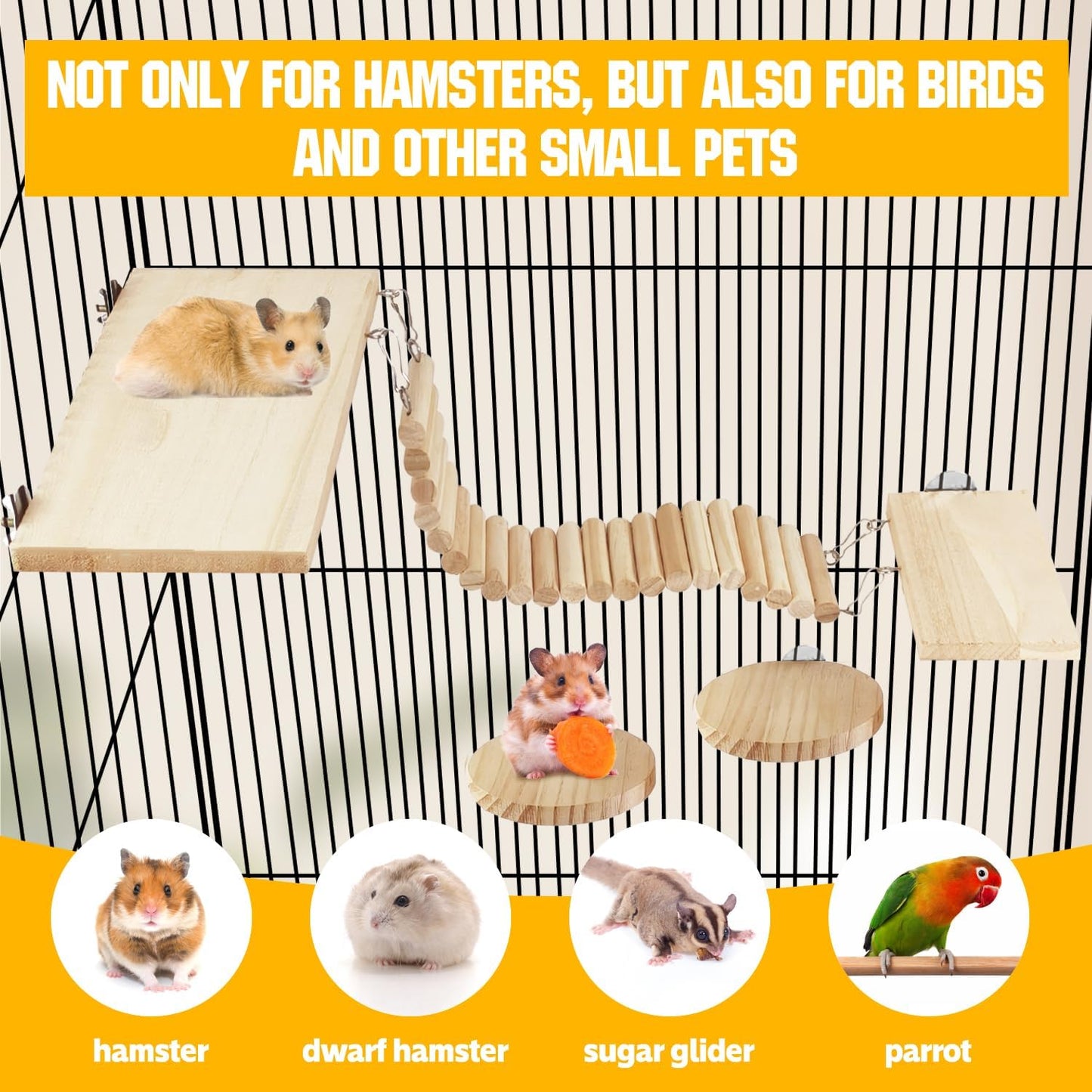Hamster Suspension Bridge Toy，Small Animal Climbing Toys,Chinchilla Cage Natural Wood Flexible Platform Toy,Suitable for Hamsters, Chinchillas, Guinea Pigs, Birds, Small Animals