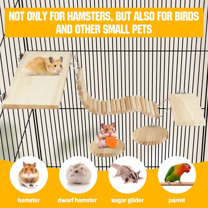 Hamster Suspension Bridge Toy，Small Animal Climbing Toys,Chinchilla Cage Natural Wood Flexible Platform Toy,Suitable for Hamsters, Chinchillas, Guinea Pigs, Birds, Small Animals