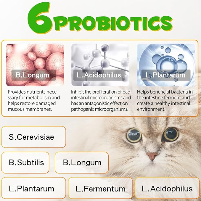 Cat Constipation Treatment, Cat Probiotic Supplements, Constipation Relief for Cats, Promotes Digestive Health, Improve Immunity, Vitamins for Cats with 6 Probiotics 60ml