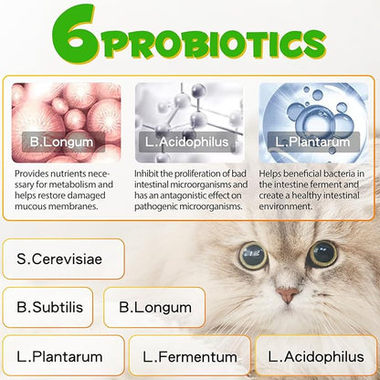 Cat Constipation Treatment, Cat Probiotic Supplements, Constipation Relief for Cats, Promotes Digestive Health, Improve Immunity, Vitamins for Cats with 6 Probiotics 60ml