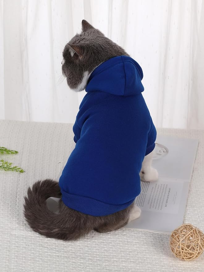 QWINEE Basic Dog Hoodie Sweatshirt Puppy Sweater Warm Cat Costumes Pet Clothes for Chihuahua Puppy Kitten Small Medium Dogs Royal Blue X-Small