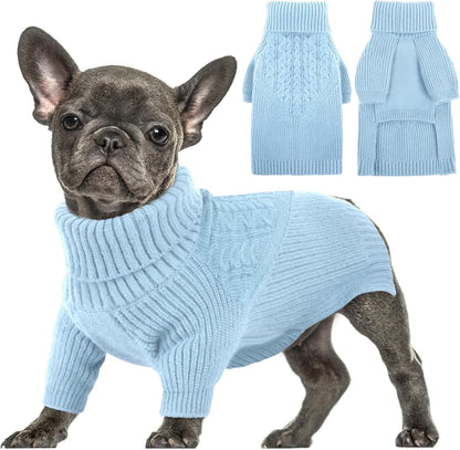 Queenmore Dog Sweater, Puppy Sweater for Small Dogs,Warm Winter Fall Dog Sweaters for Dog Girls Boys, Solid Turtleneck Knit Sweater for Large Medium Dogs,Long Sleeves Christmas Dog Sweater Blue,S
