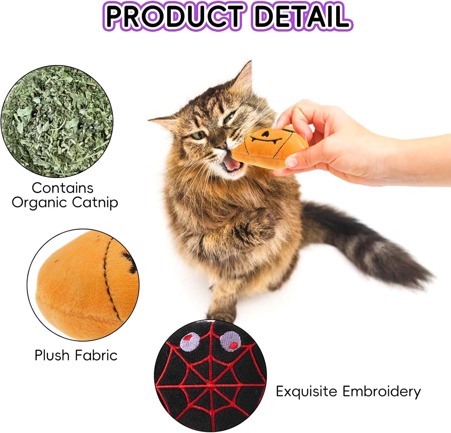 6pcs Halloween Catnip Toy，Indoor Pumpkin Ghost Shaped Cat Toy Plush Interactive Chew Bite Toys for Cat Kitten Indoor Festive Holiday Cat Lover Gift