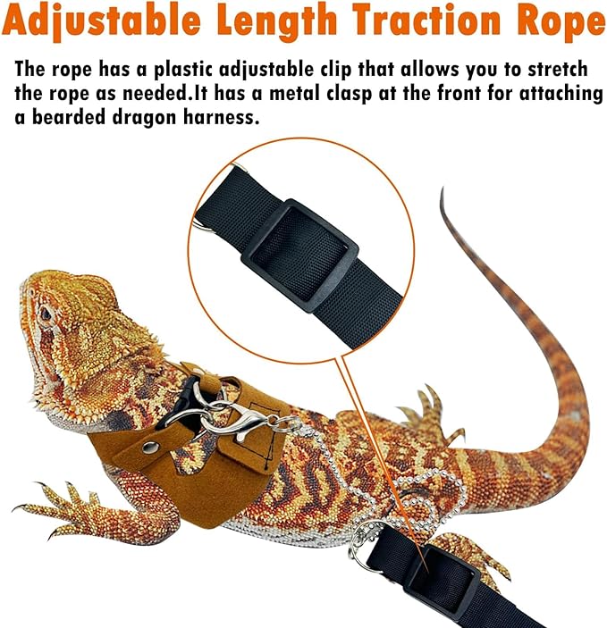 PINVNBY Bearded Dragon Leash and Harness Set - Adjustable with Lizard Traction Rope and Mini Scooter Toy for Reptile Outdoor Walking - 3 Sizes