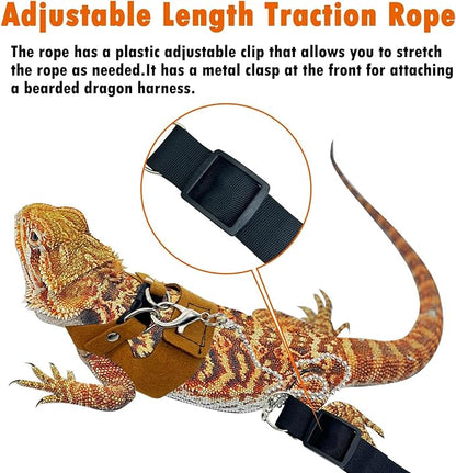 PINVNBY Bearded Dragon Leash and Harness Set - Adjustable with Lizard Traction Rope and Mini Scooter Toy for Reptile Outdoor Walking - 3 Sizes
