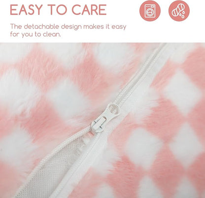 Hollypet Cat Bed Fluffy Plush Mutifuctional Double-Layer Soft Pet Couch Orthopedic Sofa Nest Beds for Small Cats and Dogs, Pink and White (21x15x8 inch)