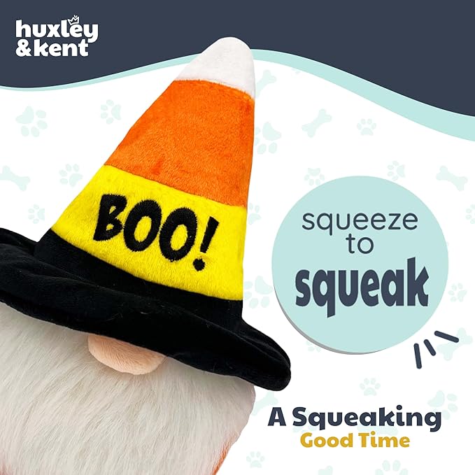 Huxley & Kent Halloween Funny Dog Toy w/Squeaker – Power Plush Squeaky Dog Toys for Small, Medium & Large Dogs – Soft Stuffed Animal for Indoor Play & Fetch - Candy Corn Gnome, One Size