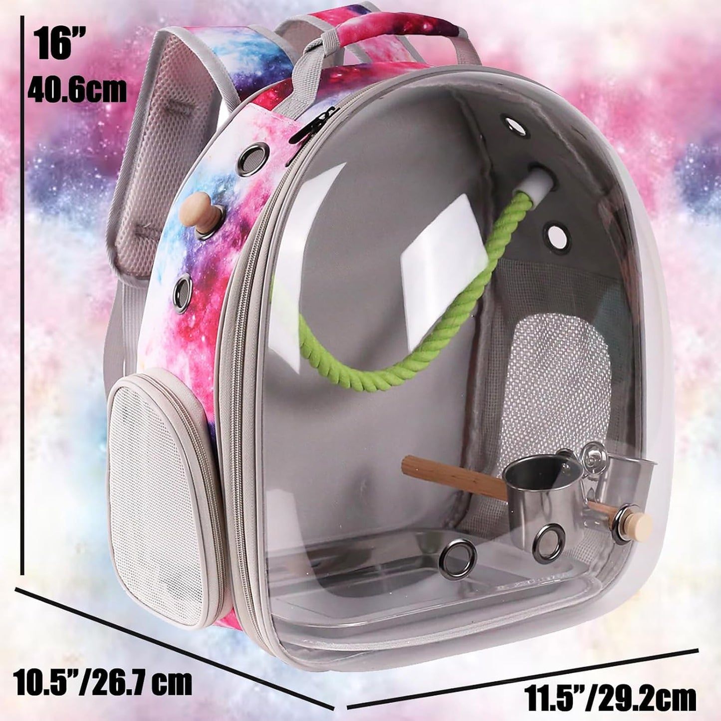 Galaxy Pink Bird Carrier Backpack with Perch - Bubble Backpack for Birds Conures, Budgies and Small ParrotsIdeal Ideal for Vet and Outdoor Adventures(Galaxy Blue, Large)