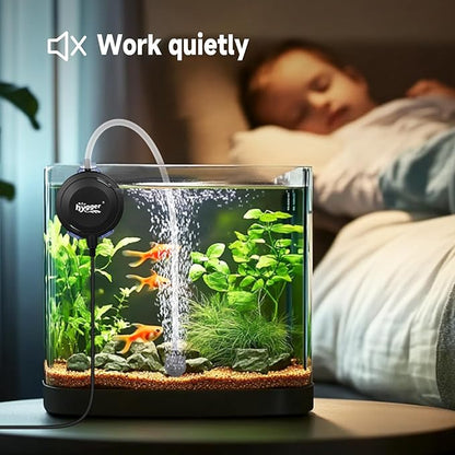 hygger MINI 1.5W Fish Bowl Aqaurium Silent Air Pump with Accessories, Oxygen Aerator Kit for Fish Tank 0.5-12 Gallon Fish Tank