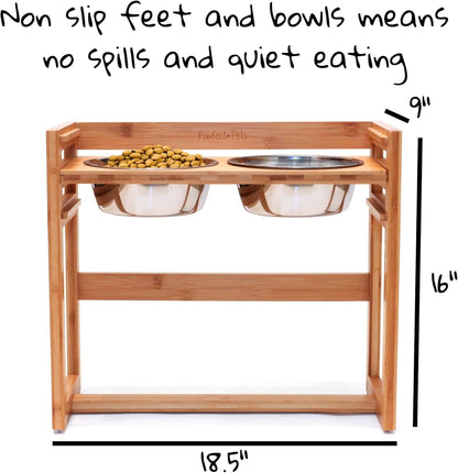 Adjustable Height Elevated Dog Bowls for Large Dogs- 12”, 14”, or 16” Tall with Four Stainless Steel Dog Bowls by Pawfect Pets