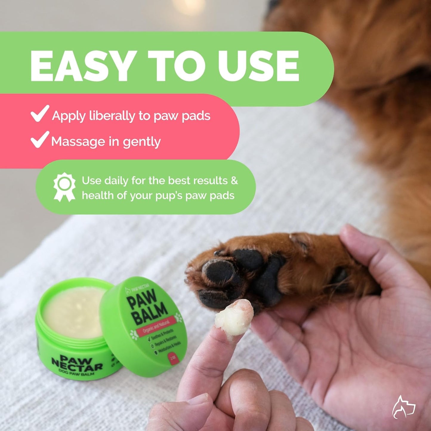 Natural Lick Safe Dog Paw Balm - 100% Organic Dog Paw Pad Balm Protector, Moisturizer & Soother for Dry Cracked Paws, Hot Pavement, Winter - Heals, Repairs & Restores - Coconut Oil, Shea Butter (2oz)