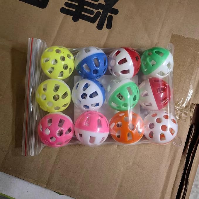 12PCS 4CM Cat Toy Ball with Bell, Pet Ball Kitten Toy with Bell Cat Jingle Balls for Cats Kitten, Plastic Jingle Balls Pounce Chase Rattle Toys, Random Color