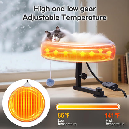 Cat Desk Bed with Heating Pad - 360° Rotating & Adjustable, Supports 44 lbs, Soft Faux Fur with Dual-sided Reversible Mat, Indoor Cat Nest Furniture for Office Desks and Game Tables, Island Table