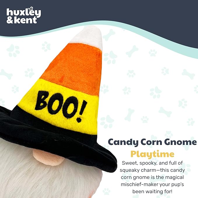 Huxley & Kent Halloween Funny Dog Toy w/Squeaker – Power Plush Squeaky Dog Toys for Small, Medium & Large Dogs – Soft Stuffed Animal for Indoor Play & Fetch - Candy Corn Gnome, One Size