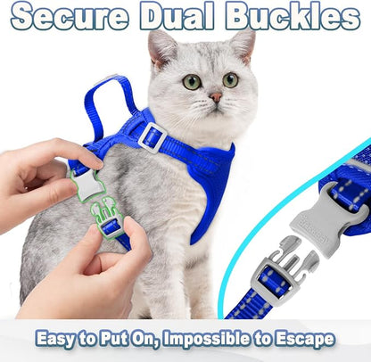 Cat Harness and Leash Set Escape Proof for Kitten Walking, Soft Adjustable Top Handle Vest Harnesses for Cats, Easy Control Breathable Reflective Small Medium Large, Sapphire Blue,XS
