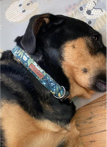Elegant little tail Dog Collar, Floral Pet Collar Durable Darkblue Flower Dog Collars Male or Female Holiday Pet Gift Adjustable Dog Collar for X-Small Dogs