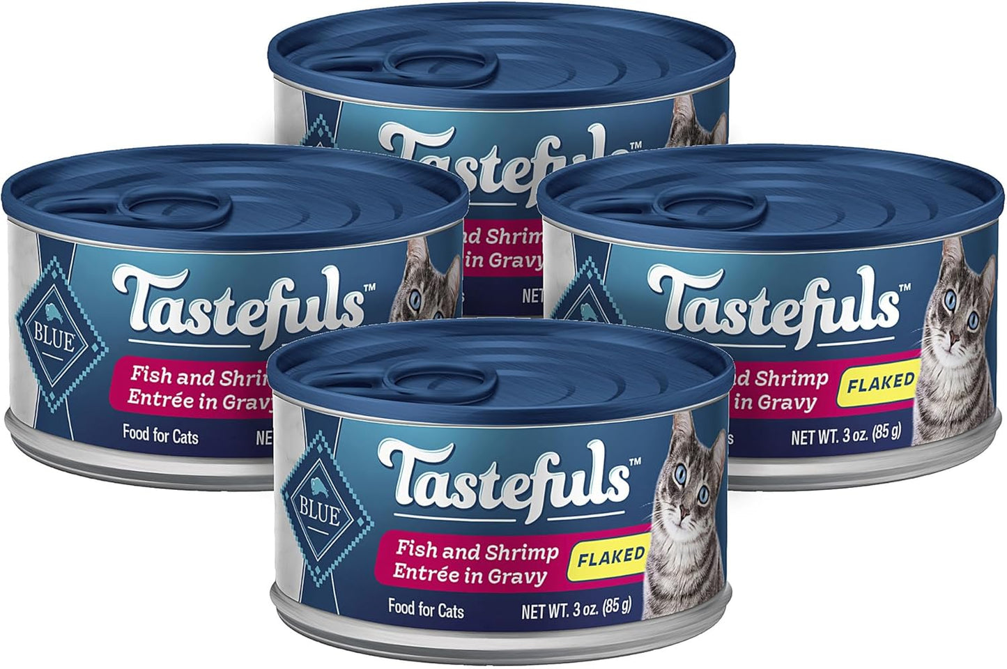 Blue Buffalo Tastefuls Natural Wet Cat Food Cans, Flaked Style, Fish and Shrimp Entrée in Gravy 3-oz Cans (Pack of 4)