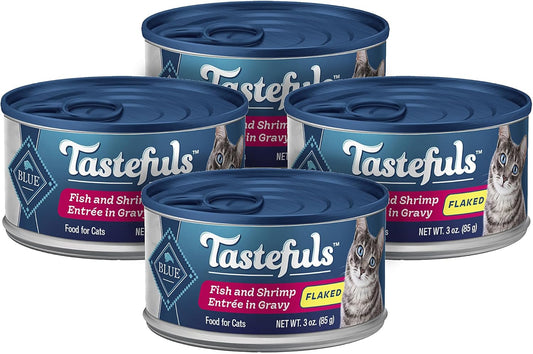 Blue Buffalo Tastefuls Natural Wet Cat Food Cans, Flaked Style, Fish and Shrimp Entrée in Gravy 3-oz Cans (Pack of 4)