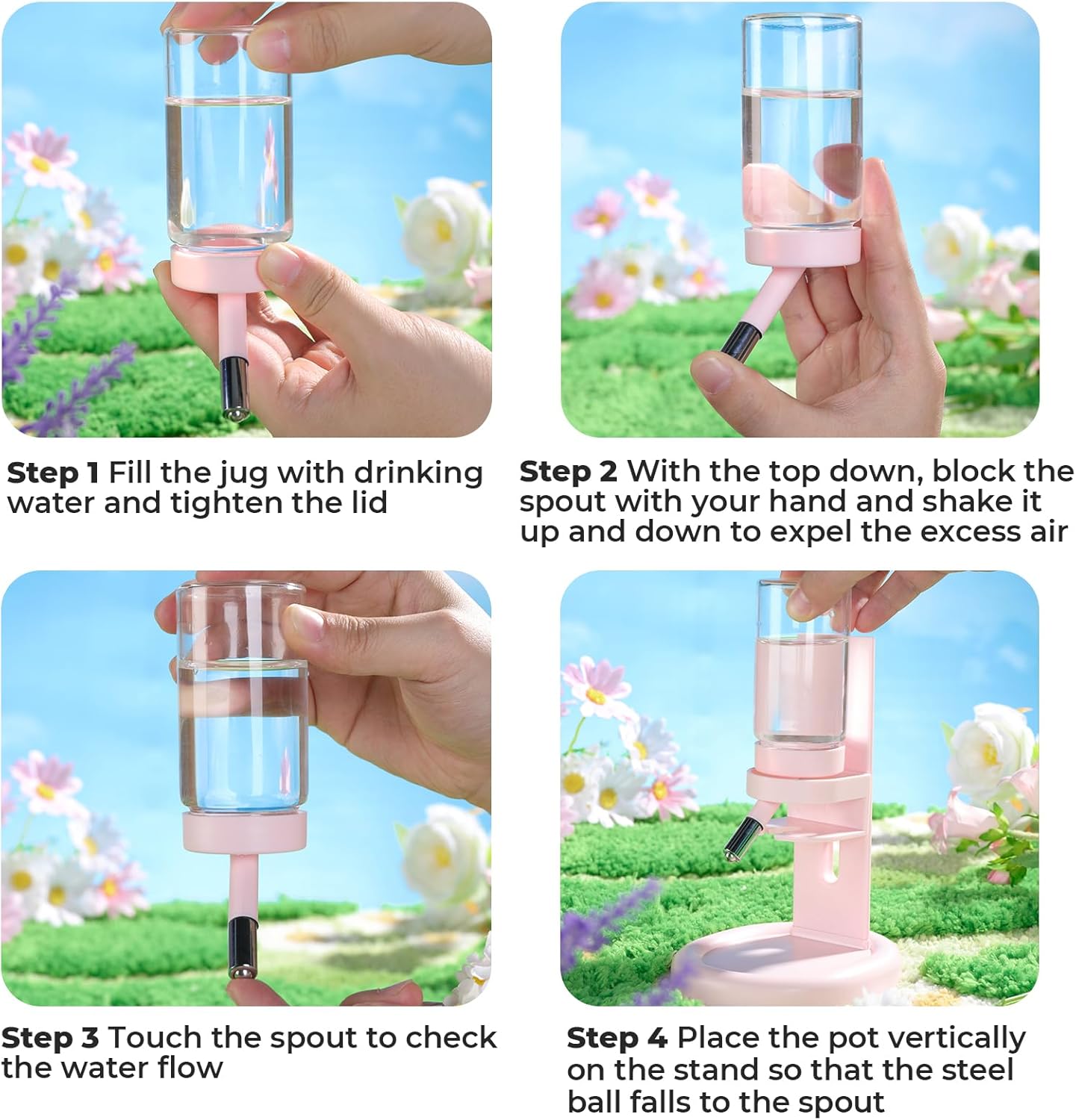 mini&moe Hamster Water Bottle No Drip – 4 oz Guinea Pig Water Bottle for Glass Tank with Adjustable Stand, Leak Proof Small Animal Water Dispenser for Cage for Gerbil Chinchilla Ferret Hedgehog