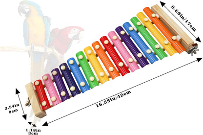 Dnoifne Colorful Bird Xylophone Toy, Funny Xylophone Toy with 16 Metal Keys, Cage Accessories for Chicken Chick Birds Parrots Parakeets Cockatiels Budgies Love Birds