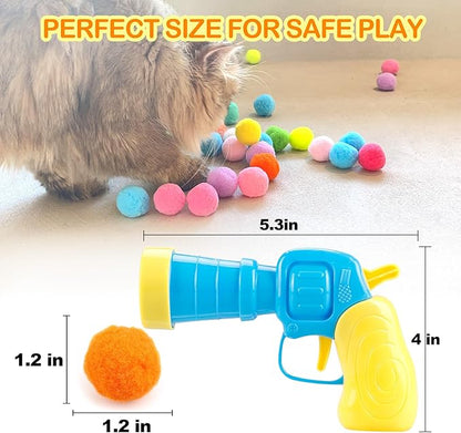 31Pcs Cat Ball Toy Launcher Gun,Cat Balls Fetch Toy,30Pcs Plush Fuzzy Balls Launcher Cat Toy for Cats with 1 Gun,Funny Interactive Cat Toys for Bored Indoor Adult Cats,Cute Kitten Kitty Toys