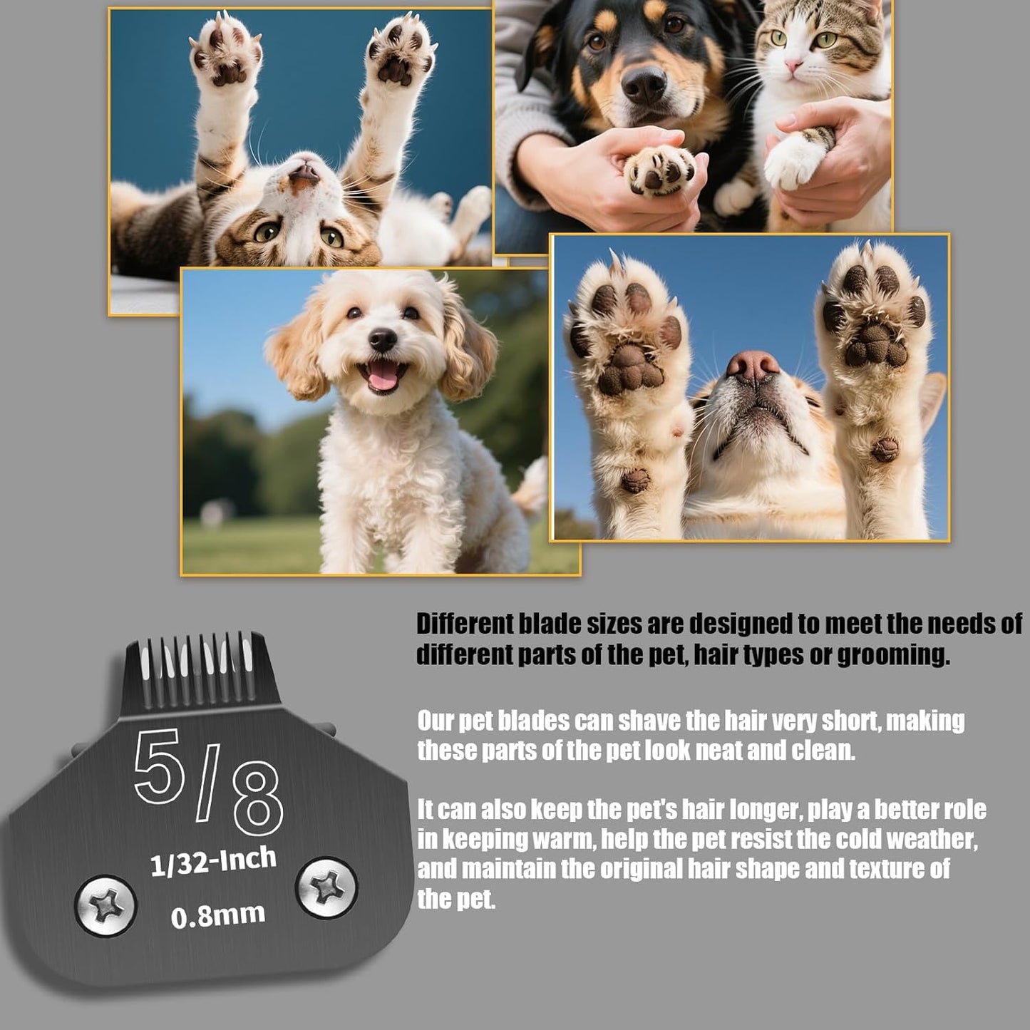 3 Pack 5/8N Detachable Dog Grooming Steel Blades,Compatible with Andis,Oster A5,Wahl KM-10 Series,Cut Length 1/32" 0.8MM （Black）